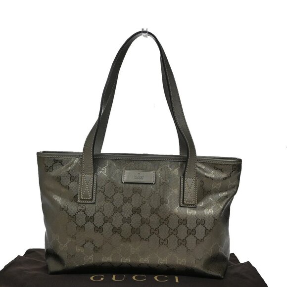 GUCCI Logo Imprime GG Pattern Shoulder Tote Bag PVC Leather Khaki Italy - Picture 1 of 16